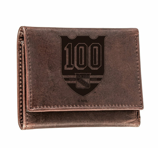 Team Sports America Exclusive - New York Rangers, 100 Anniversary Wallet, Tri-fold, Brown