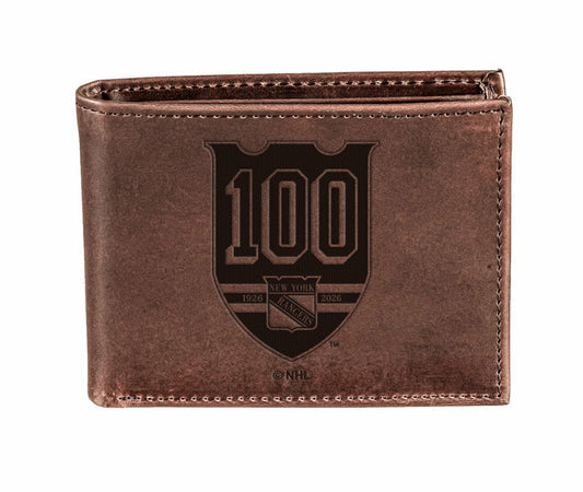 Team Sports America Everyday - New York Rangers, 100 Anniversary Wallet, Bi-fold, Brown