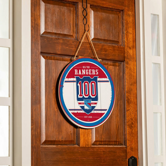 Team Sports America Trending - New York Rangers,100 Anniversary Round Door Decor with Hanging Rope, 1