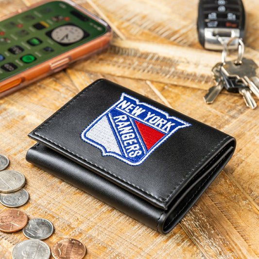 Team Sports America Trending - New York Rangers Black Tri-Fold Embroidered Wallet w/ RFID Blocking