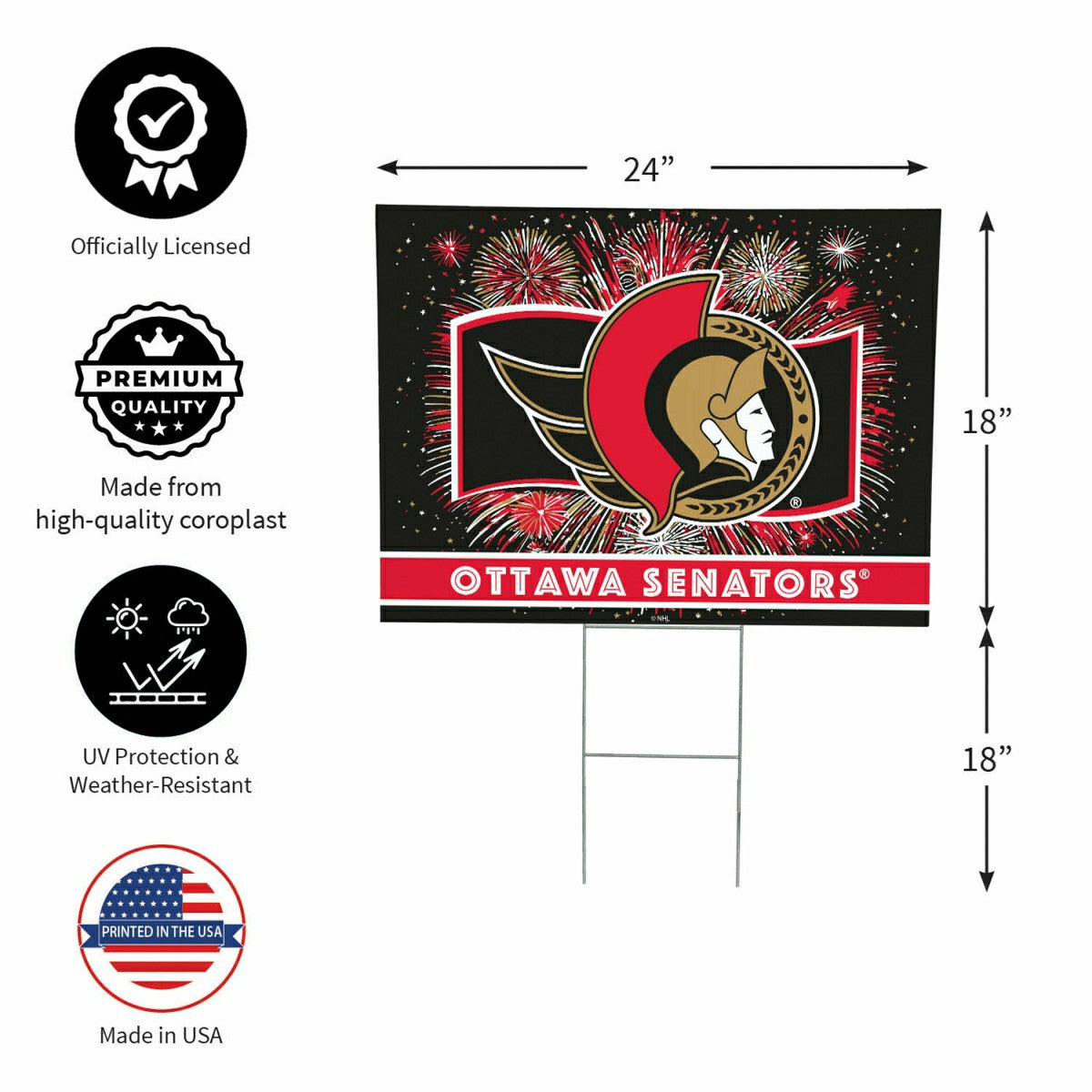Team Sports America Signature - Ottawa Senators Yard Sign, Patriotic