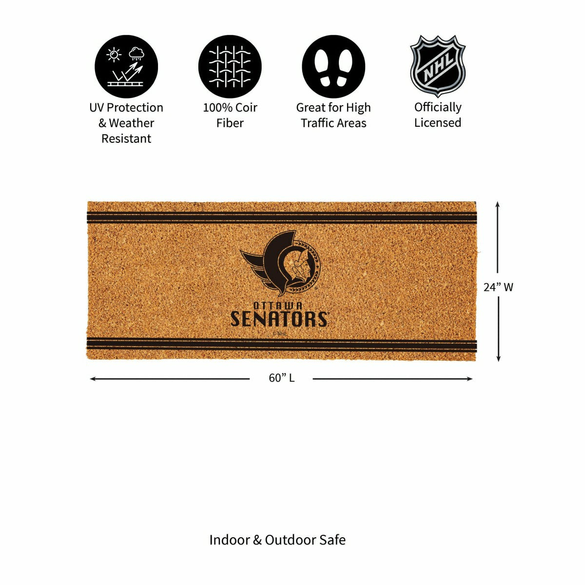 Team Sports America Recommended - Ottawa Senators Extra Large One Color Coir Mat, 60"x24"