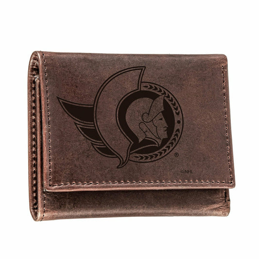 Team Sports America Trending - Ottawa Senators, Tri-Fold Wallet, Brown, CH, 100% Genuine Leather