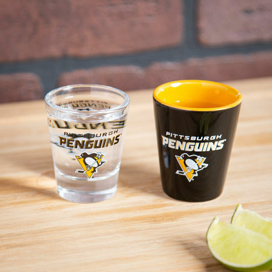 Team Sports America Signature - Pittsburgh Penguins 4-Piece Ceramic and Glass 2oz. Shot Glass Set