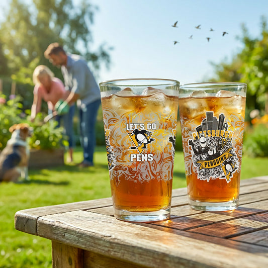 Team Sports America Recommended - Pittsburgh Penguins 16oz Glass pint, Set of 2