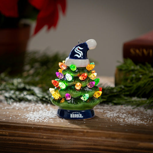 Team Sports America Exclusive - 4" Mini LED Tabletop Christmas Tree, Set of 2, Seattle Kraken
