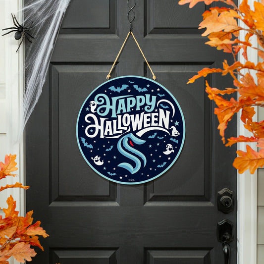 Team Sports America Exclusive - Seattle Kraken Halloween Round Door Décor with Hanging Rope, 18x18