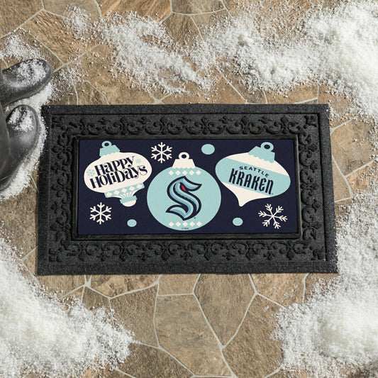 Team Sports America Signature - Seattle Kraken Holiday Flocked Coir Sassafras Switch Mat, 22"x10"