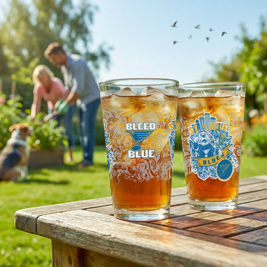 Team Sports America Exclusive - St Louis Blues 16oz Glass pint, Set of 2