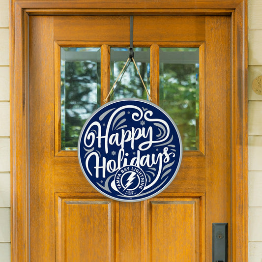Team Sports America Classic - Tampa Bay Lightning Holiday Round Door Décor with Hanging Rope, 18x18