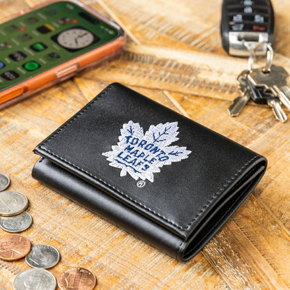 Team Sports America Best Seller - Toronto Maple Leafs Black Tri-Fold Embroidered Wallet w/ RFID Blocking