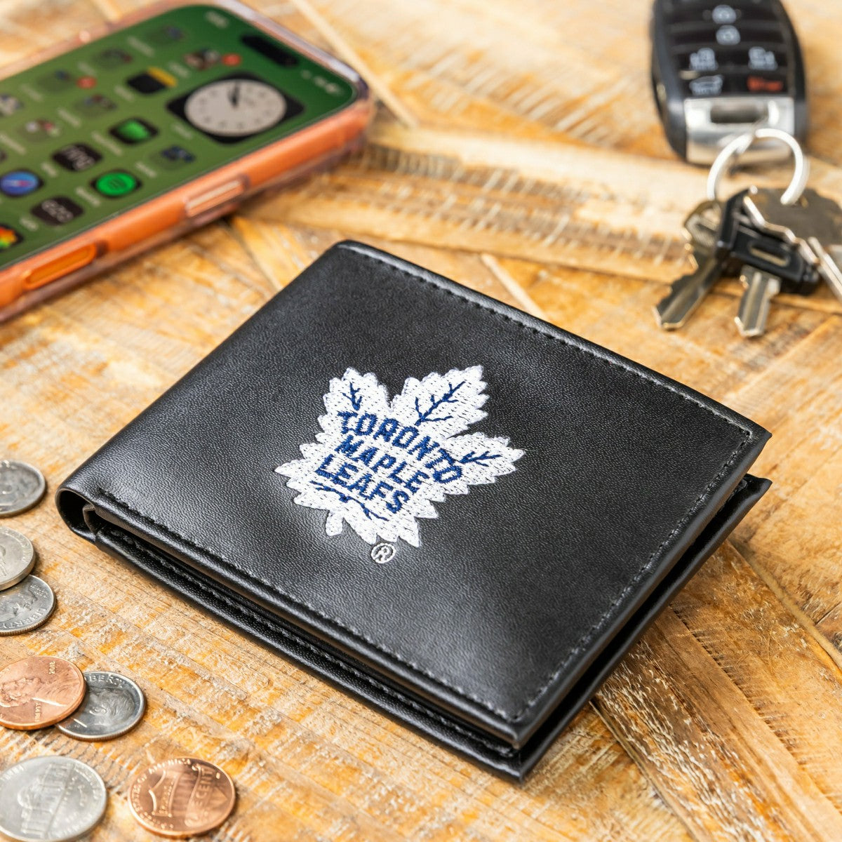 Team Sports America Recommended - Toronto Maple Leafs Black Bi-Fold Embroidered Wallet w/ RFID Blocking