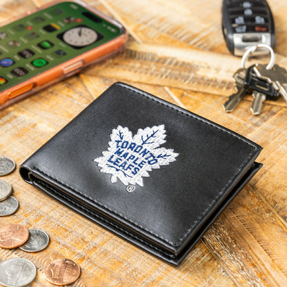 Team Sports America Recommended - Toronto Maple Leafs Black Bi-Fold Embroidered Wallet w/ RFID Blocking