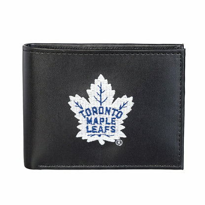 Team Sports America Recommended - Toronto Maple Leafs Black Bi-Fold Embroidered Wallet w/ RFID Blocking