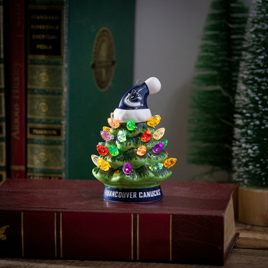 Team Sports America Essential - 4" Mini LED Tabletop Christmas Tree, Set of 2, Vancouver Canucks