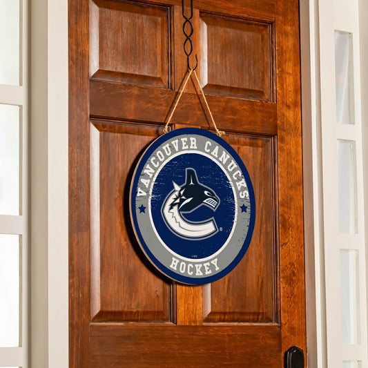 Team Sports America Trending - Vancouver Canucks Round Door Décor with Hanging Rope, 18x18