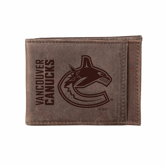 Team Sports America Recommended - Front Pocket Wallet w/ RFID Blocking, Vancouver Canucks, Brown