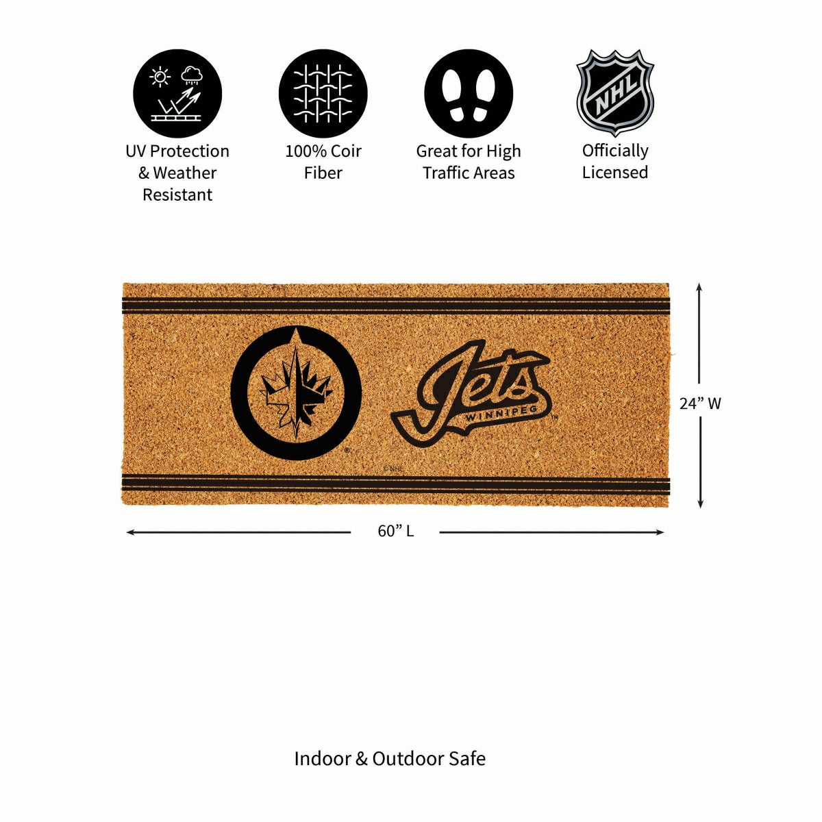 Team Sports America Essential - Winnipeg Jets Extra Large One Color Coir Mat, 60"x24"