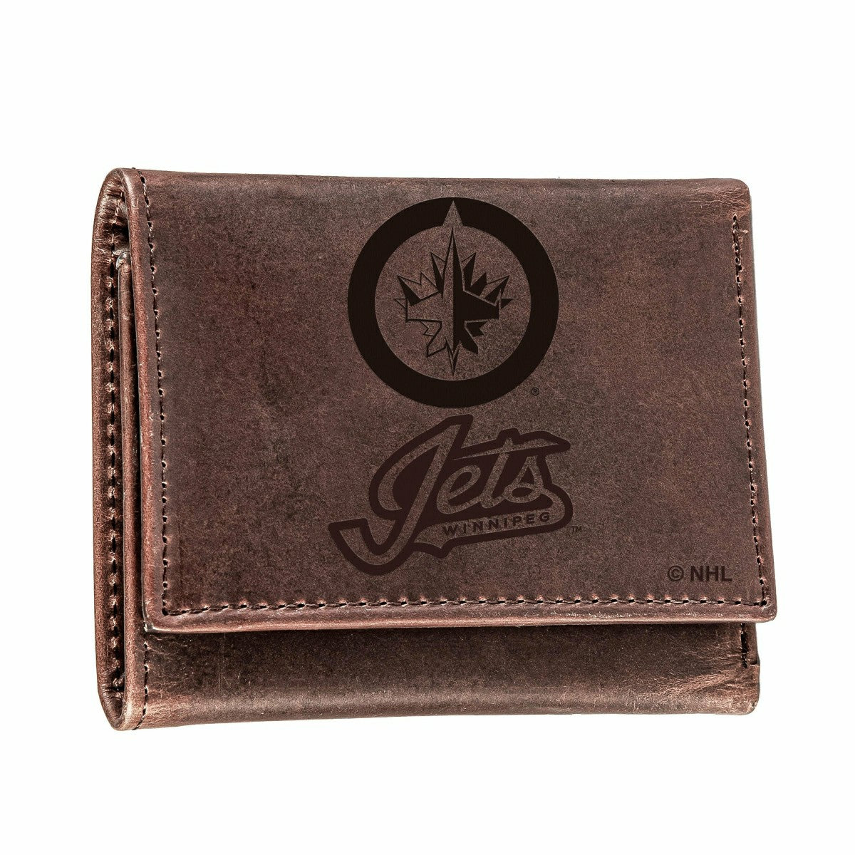 Team Sports America Recommended - Winnipeg Jets, Tri-Fold Wallet, Brown, CH, 100% Genuine Leather