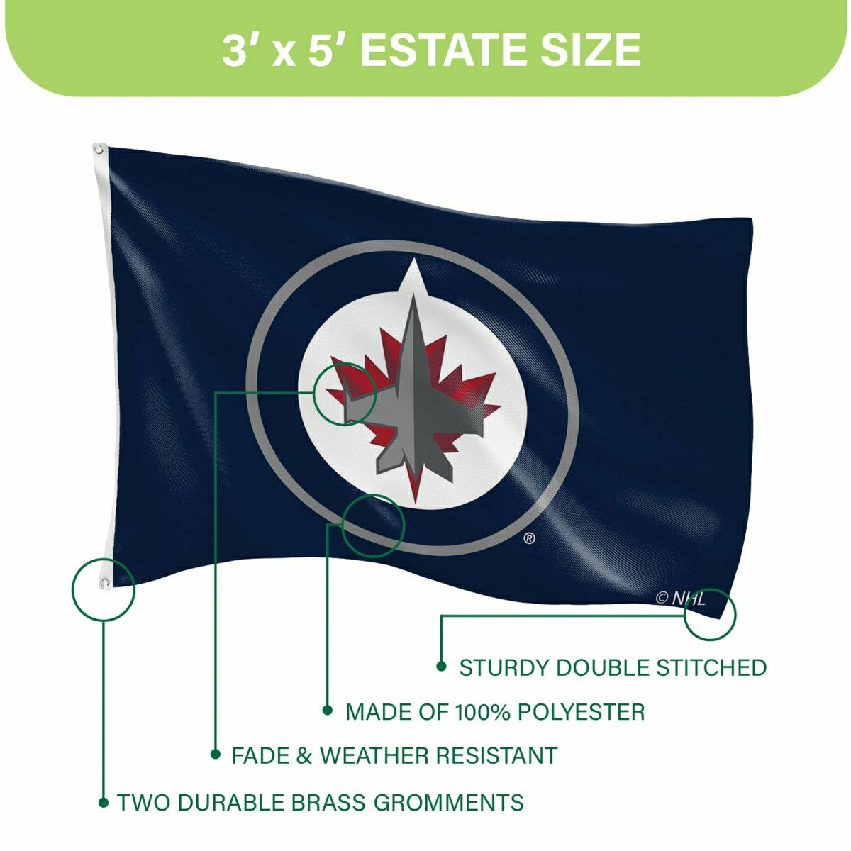 Team Sports America Value - Winnipeg Jets Single Sided Flag w/ 2 Grommets, 3'x5'