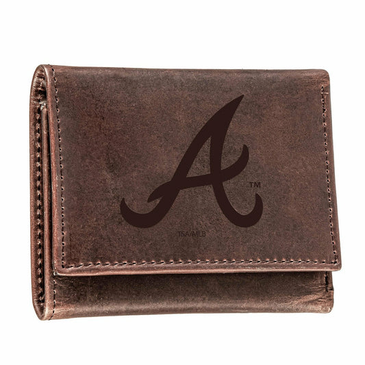 Team Sports America Value - Atlanta Braves Tri-Fold Wallet Brown 100% Genuine Leather