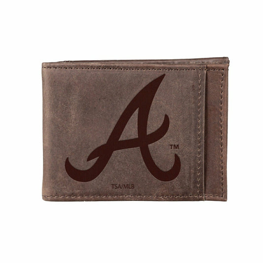 Team Sports America Trending - Atlanta Braves Front Pocket Wallet w/ RFID Blocking Brown