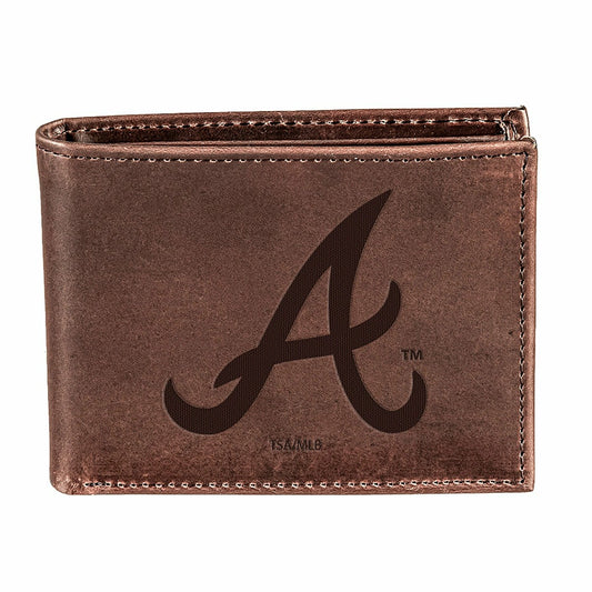 Team Sports America Best Seller - Atlanta Braves Bi-Fold Wallet Brown 100% Genuine Leather