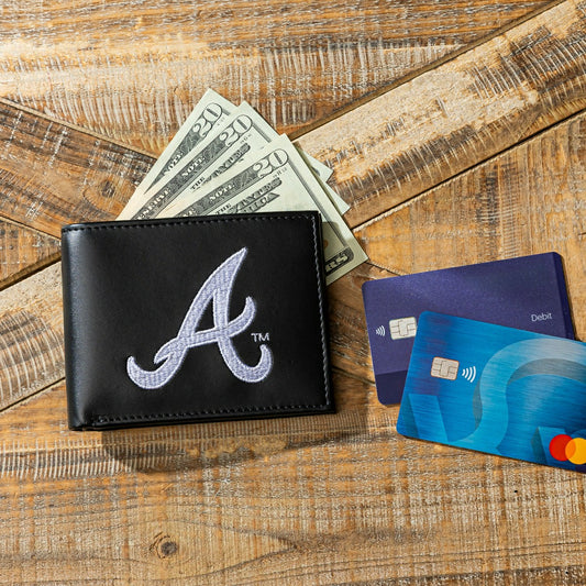 Team Sports America Essential - Atlanta Braves Black Bi-Fold Embroidered Wallet w/ RFID Blocking