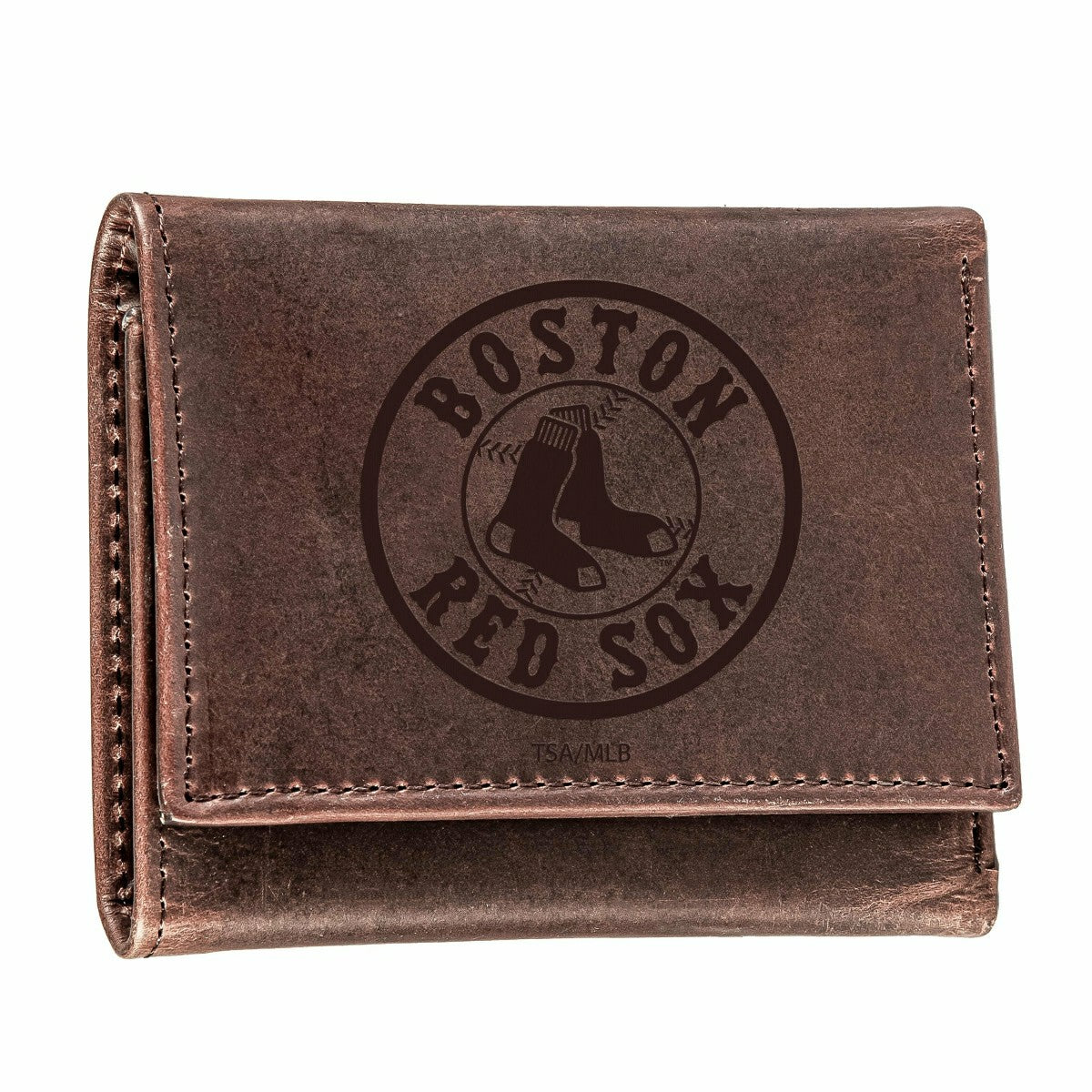 Team Sports America Everyday - Boston Red Sox Tri-Fold Wallet Brown 100% Genuine Leather