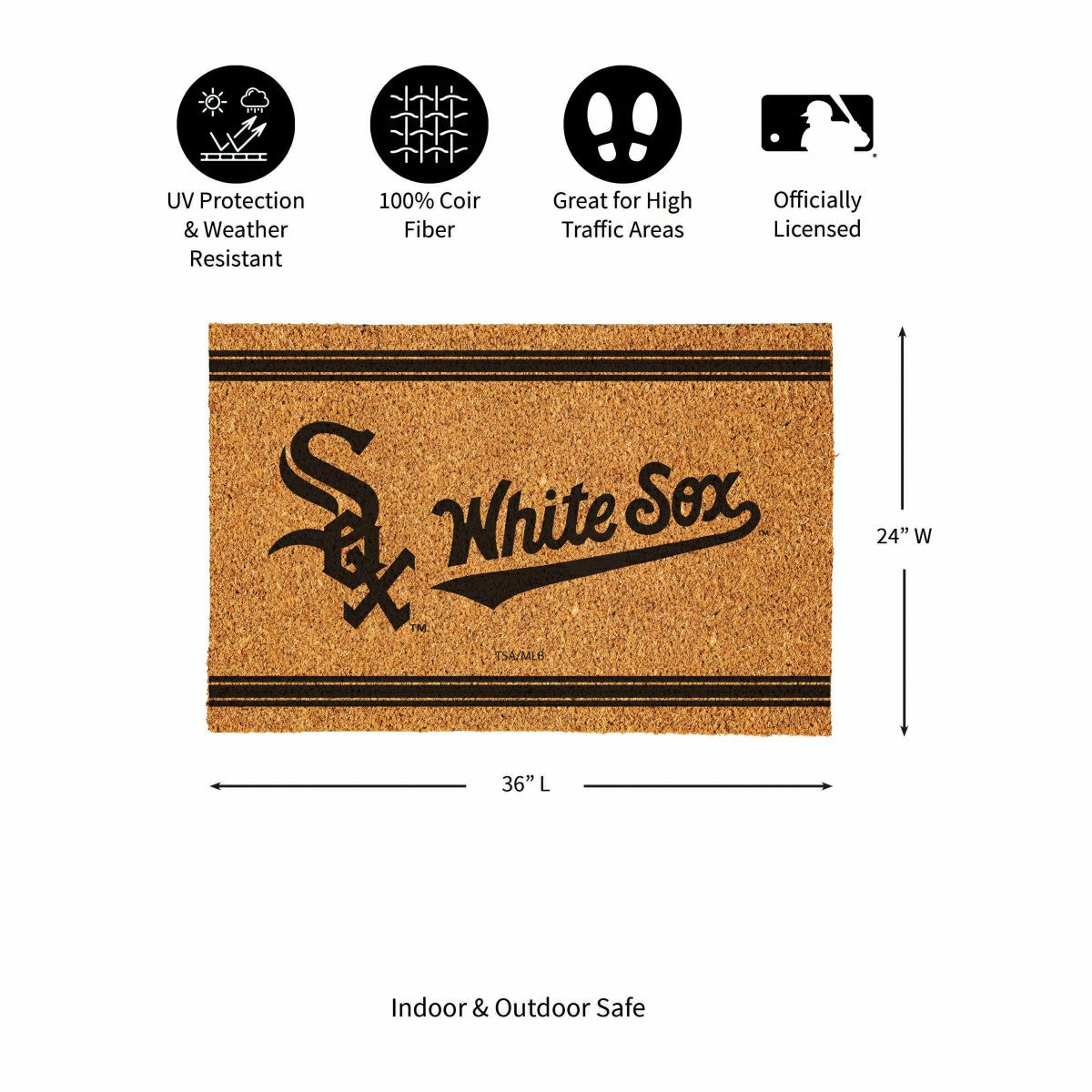 Team Sports America Everyday - Chicago White Sox Large One Color Coir Mat, 36"x24"