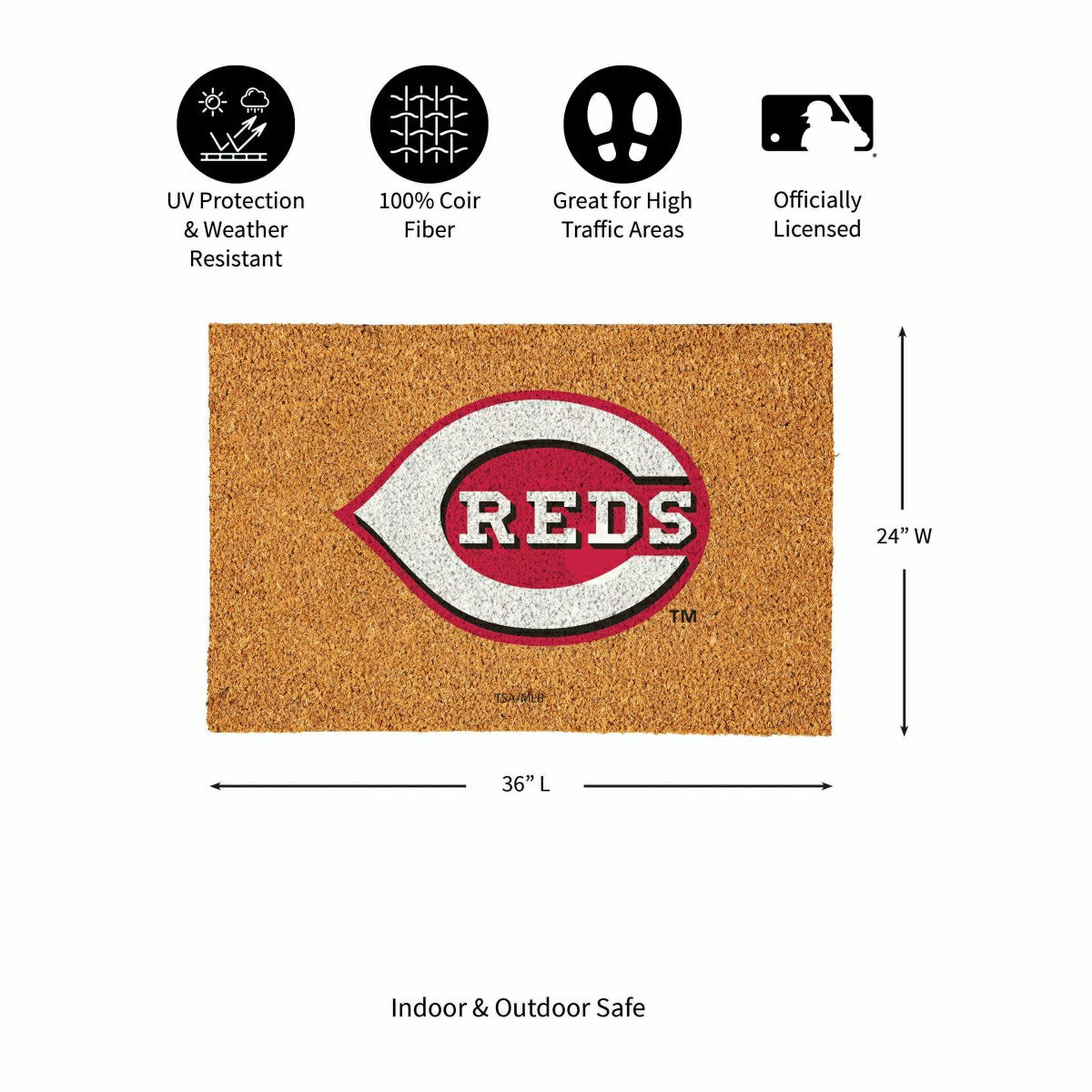 Team Sports America Trending - Cincinnati Reds Large Full Color Coir Mat, 36"x24"