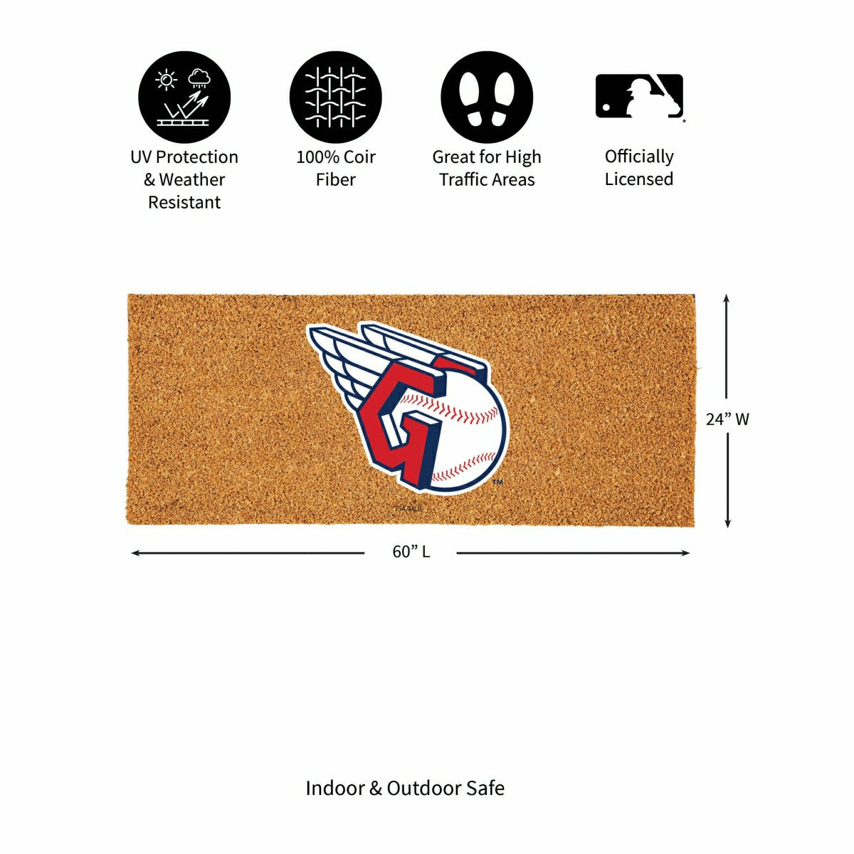 Team Sports America Trending - Cleveland Guardians Extra Large Full Color Coir Mat, 60"x24"