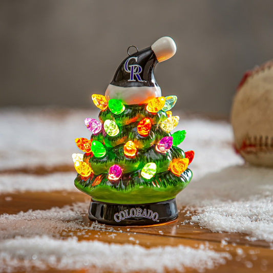 Team Sports America Value - Colorado Rockies 4" Mini LED Tabletop Christmas Tree, Set of 2