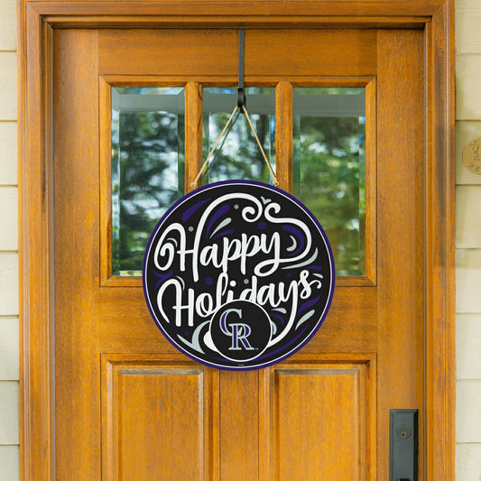Team Sports America Exclusive - Colorado Rockies Holiday Round Door Décor with Hanging Rope, 18x18