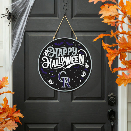 Team Sports America Signature - Colorado Rockies Halloween Round Door Décor with Hanging Rope, 18x18