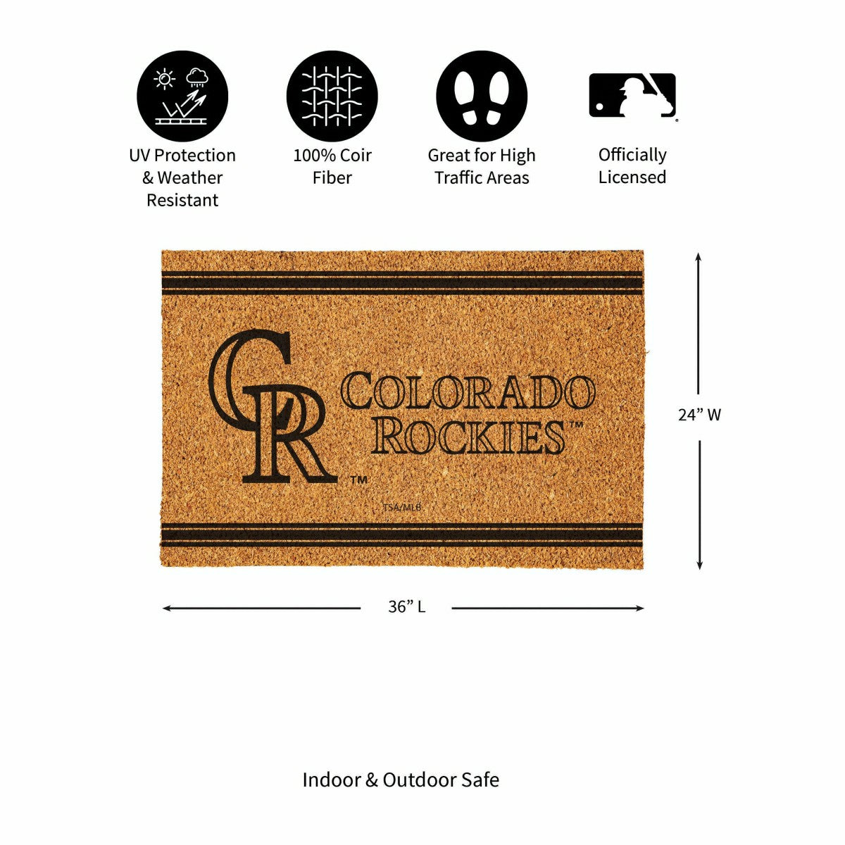 Team Sports America Value - Colorado Rockies Large One Color Coir Mat, 36"x24"