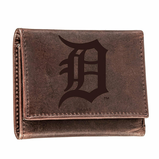 Team Sports America Essential - Detroit Tigers Tri-Fold Wallet Brown 100% Genuine Leather