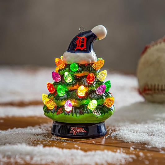 Team Sports America Signature - Detroit Tigers 4" Mini LED Tabletop Christmas Tree, Set of 2