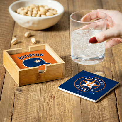 Team Sports America Exclusive - Houston Astros Ceramic Coasters Set, 4pcs with Wood Caddy