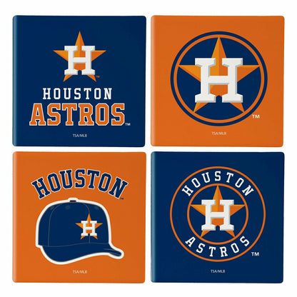 Team Sports America Exclusive - Houston Astros Ceramic Coasters Set, 4pcs with Wood Caddy