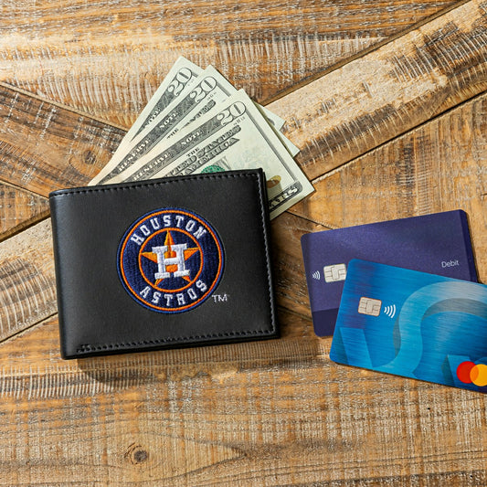 Team Sports America Classic - Houston Astros Black Bi-Fold Embroidered Wallet w/ RFID Blocking