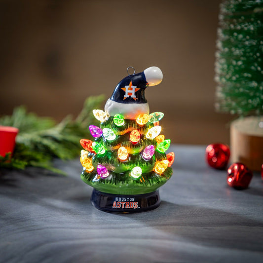 Team Sports America Recommended - Houston Astros 4" Mini LED Tabletop Christmas Tree, Set of 2
