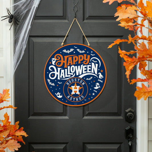 Team Sports America Essential - Houston Astros Halloween Round Door Décor with Hanging Rope, 18x18