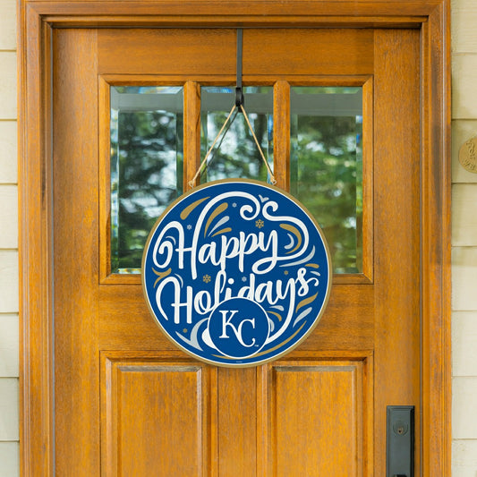 Team Sports America Recommended - Kansas City Royals Holiday Round Door Décor with Hanging Rope, 18x18