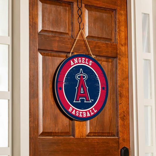 Team Sports America Recommended - Los Angeles Angels Round Door Décor with Hanging Rope, 18x18