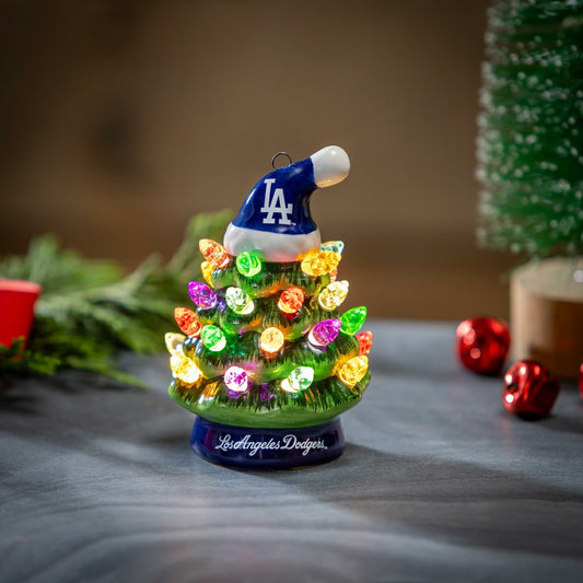 Team Sports America Trending - Los Angeles Dodgers 4" Mini LED Tabletop Christmas Tree, Set of 2