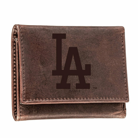 Team Sports America Classic - Los Angeles Dodgers Tri-Fold Wallet Brown 100% Genuine Leather