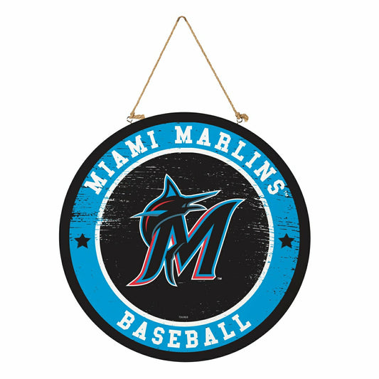 Team Sports America Recommended - Miami Marlins Round Door Décor with Hanging Rope, 18x18