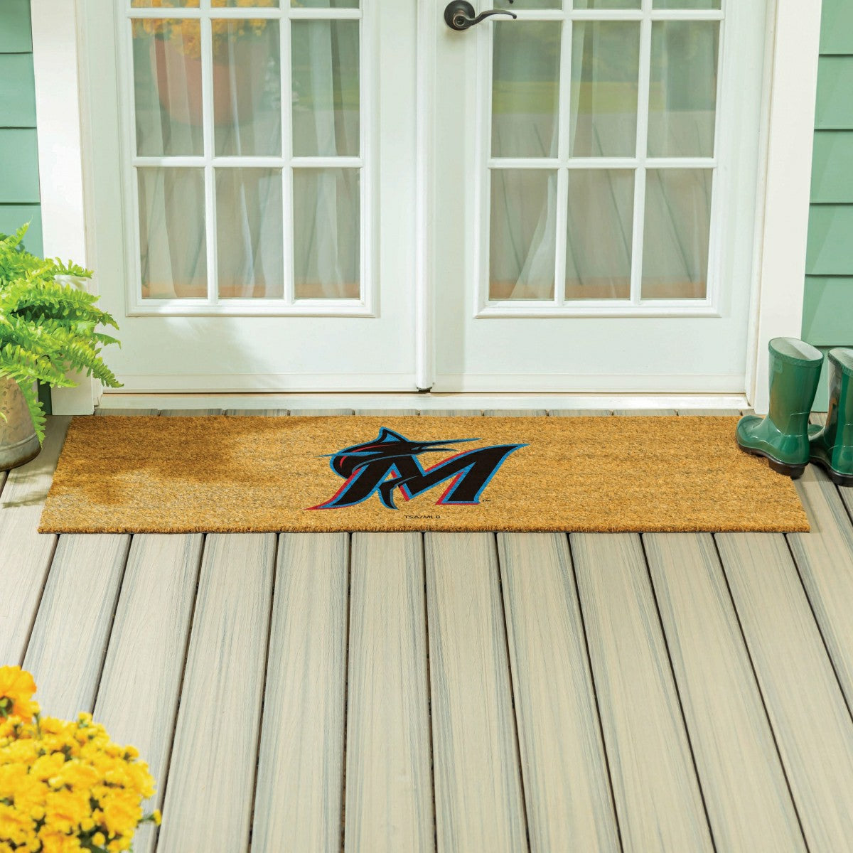 Team Sports America Essential - Miami Marlins Extra Large Full Color Coir Mat, 60"x24"