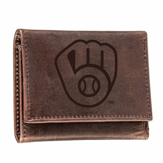 Team Sports America Signature - Milwaukee Brewers Tri-Fold Wallet Brown 100% Genuine Leather
